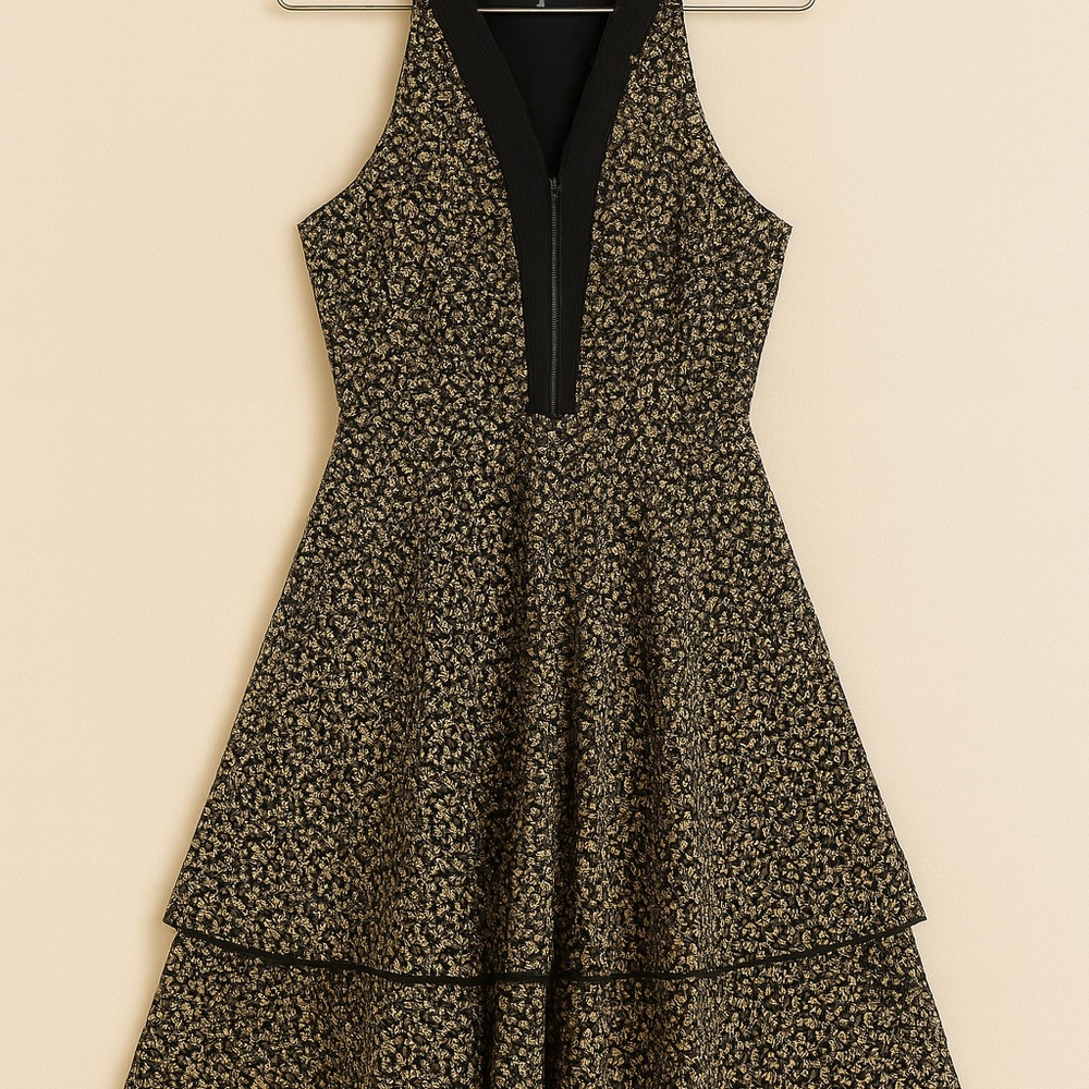 Black and Gold Floral Fit and Flare